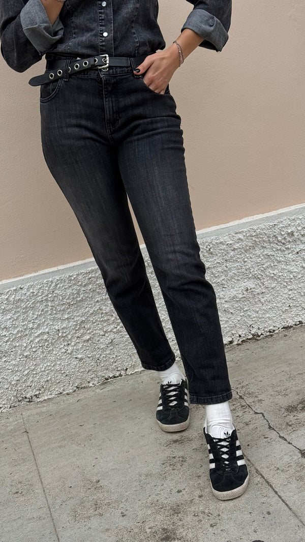 JEANS GRIGIO ELASTICIZZATO CON RISVOLTO