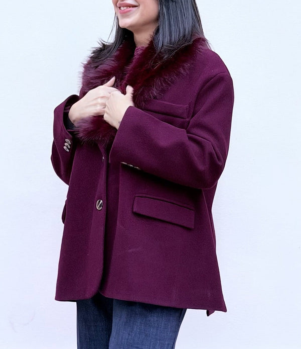 CAPPOTTINO/CABAN OVER CON COLLO ECOPELLICCIA