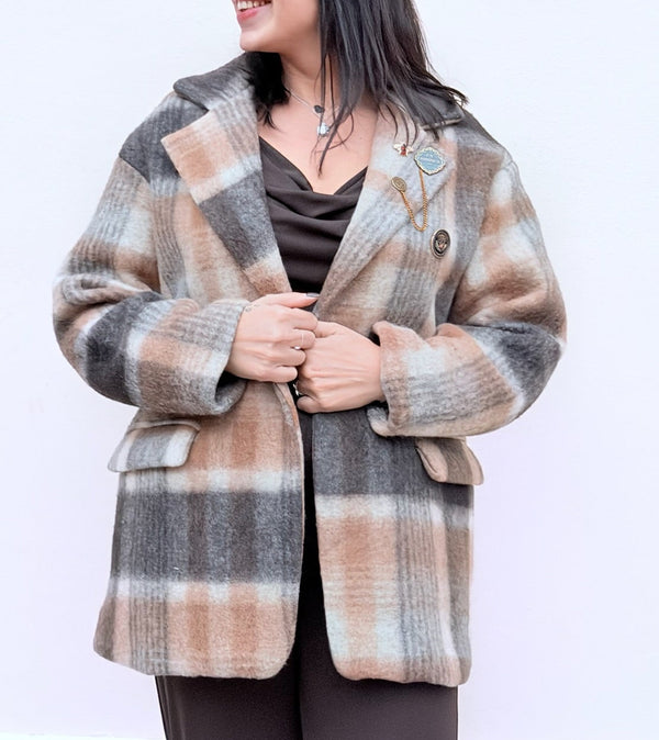 CAPPOTTINO MIDI A QUADRI PANNETTO C/SPILLE