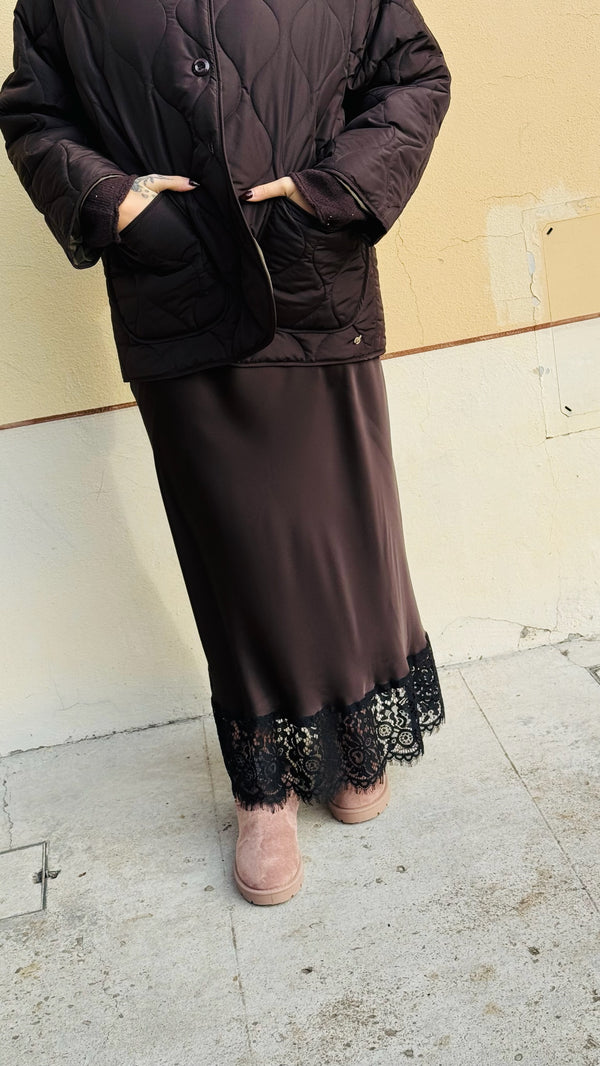 GONNA LONGUETTE IN RASO SATIN C/PIZZO