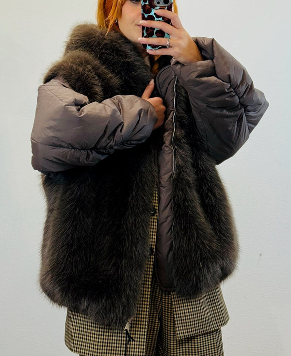 ECOPELLICCIA C/CAPPUCCIO E MANICA IN PIUMINO