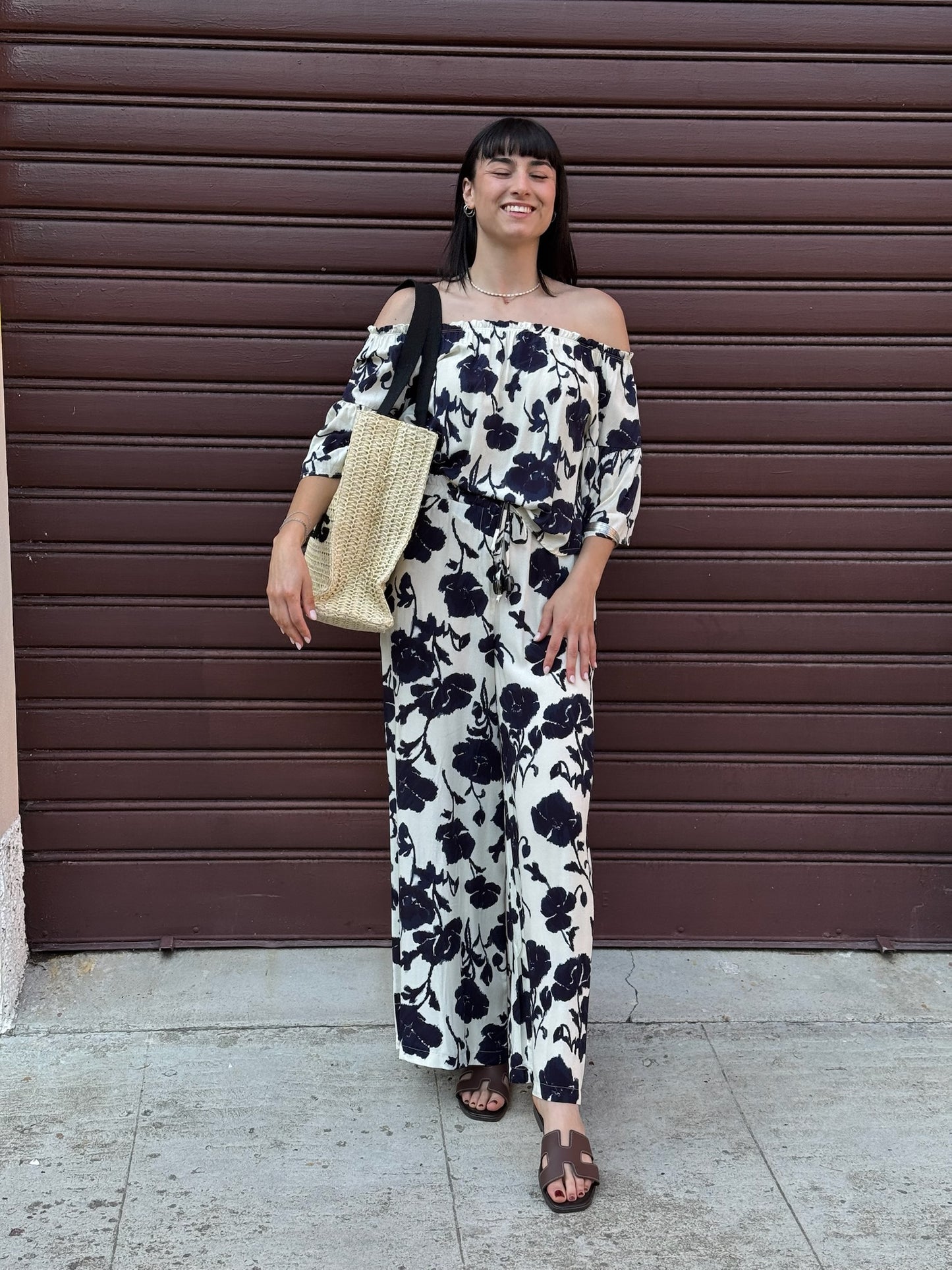 PANTALONE GAMBA AMPIA FANTASIA B/N