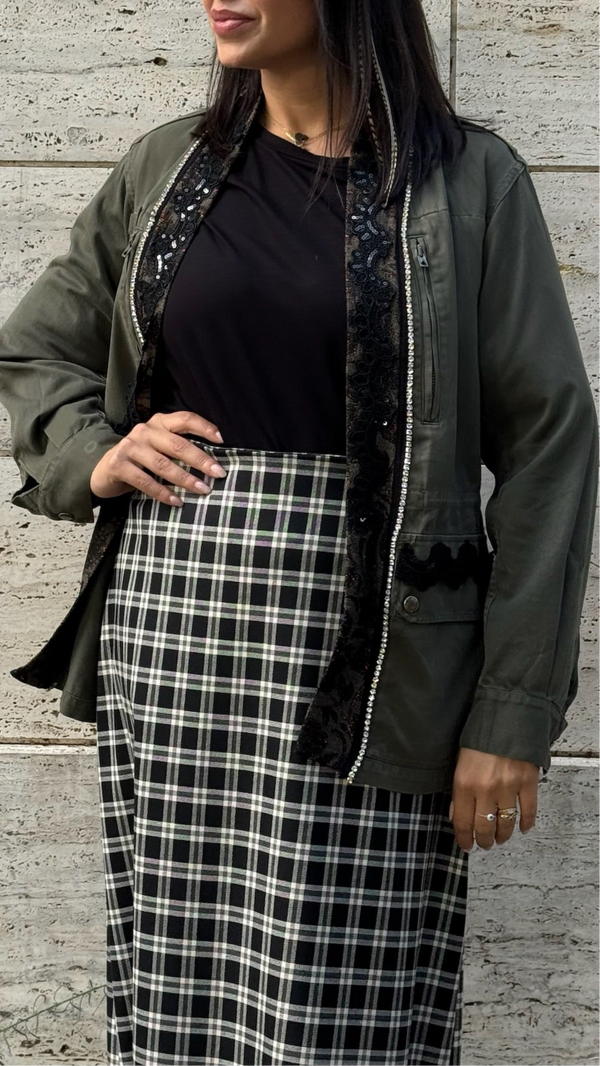 GIACCA VINTAGE CON INSERTO PIZZO E STRASS