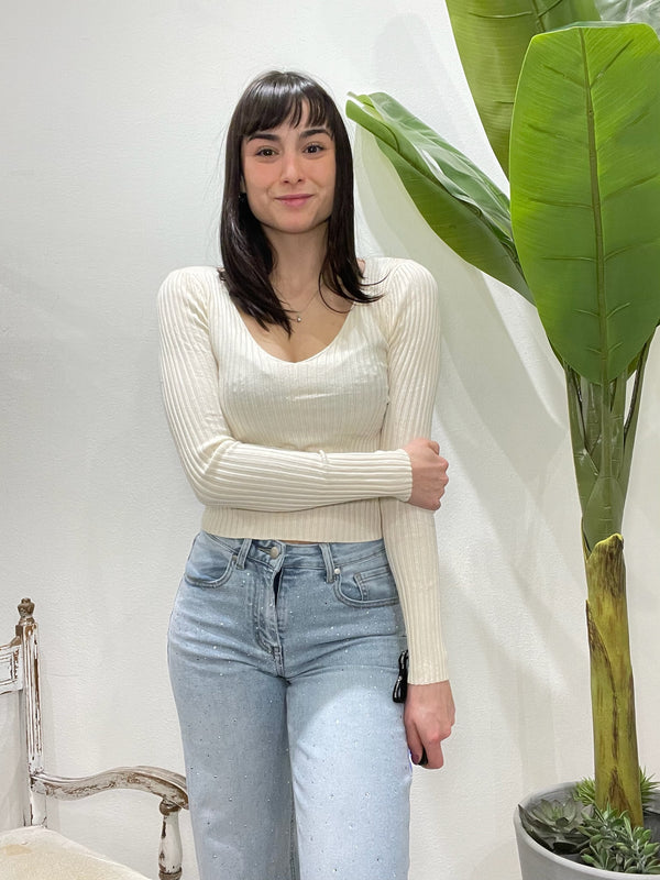 MAGLIA CORTA A COSTINE CON SCOLLO V