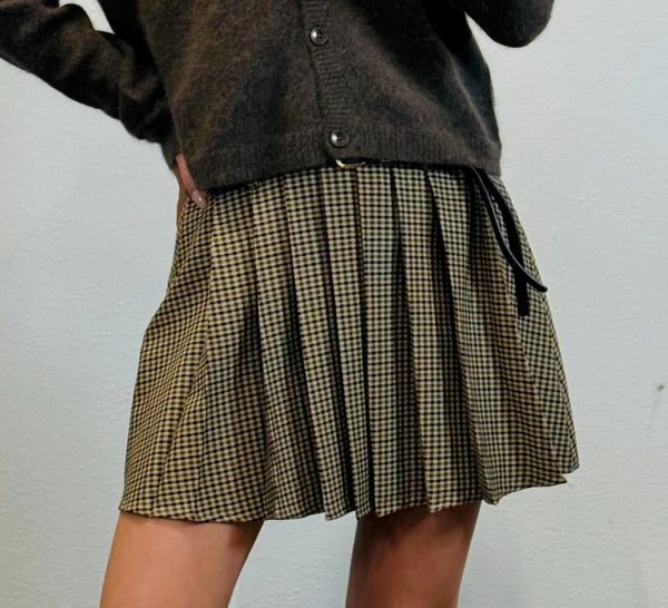 GONNA MINI CON PIEGHE E DOPPIA CINTURA CHECK