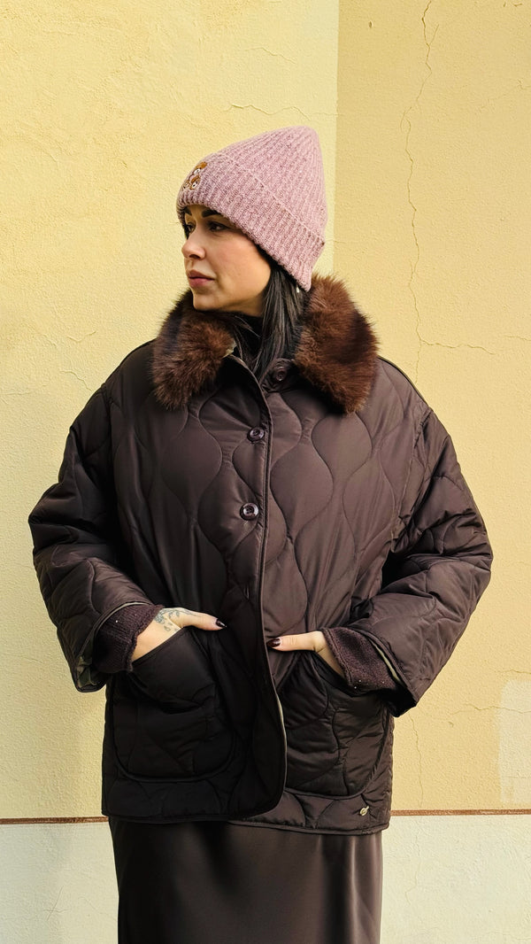 GIACCA TRAPUNTATA + COLLO PELO ECOLOGICO