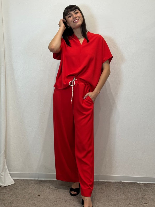 COMPLETO BLUSA SCOLLO V + PANTALONE PALAZZO