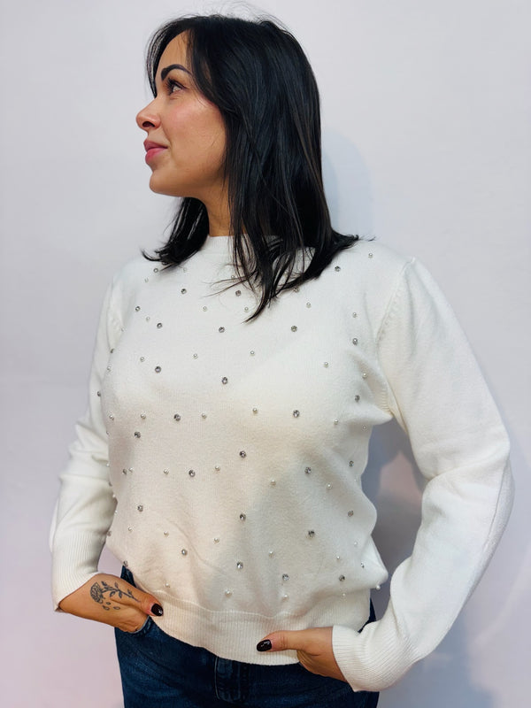 MAGLIA GIROCOLLO CON APPLICAZIONI PERLE