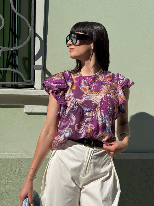BLUSA IN VISCOSA A FANTASIA CON ALETTA