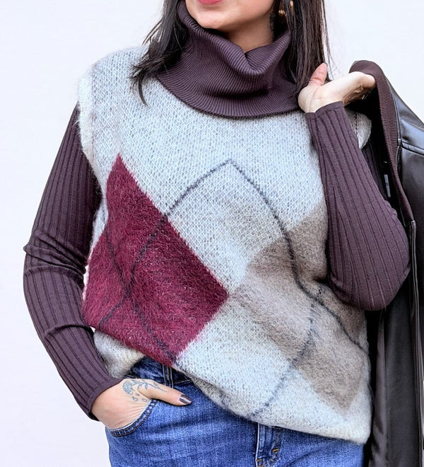 GILET IN MAGLIA A ROMBI