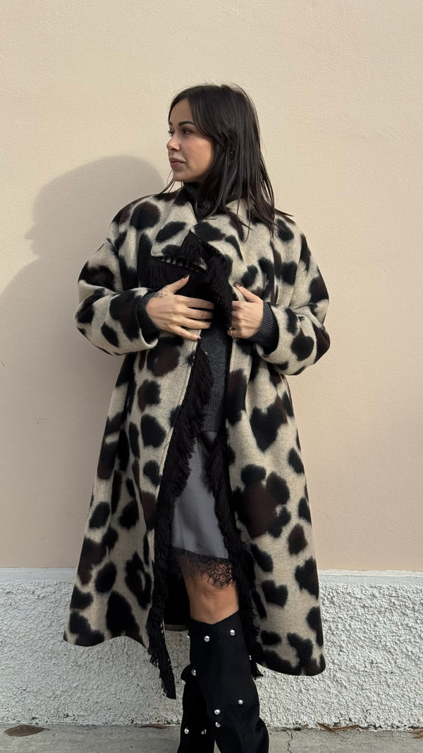 CAPPOTTO IN PANNO MACULATO LUNGO C/FRANGE