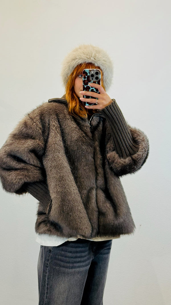 ECOPELLICCIA C/MANICOTTO E COLLO IN MAGLIA