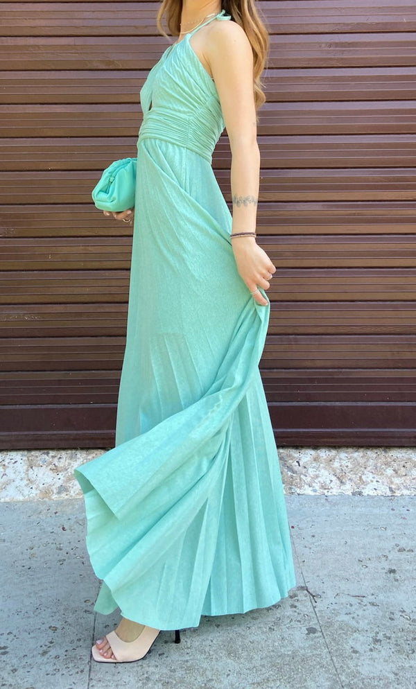 ABITO PLISSE LUREX ACQUA