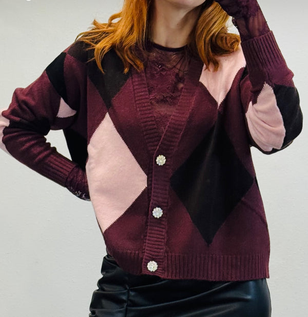 CARDIGAN IN MAGLIA A ROMBI