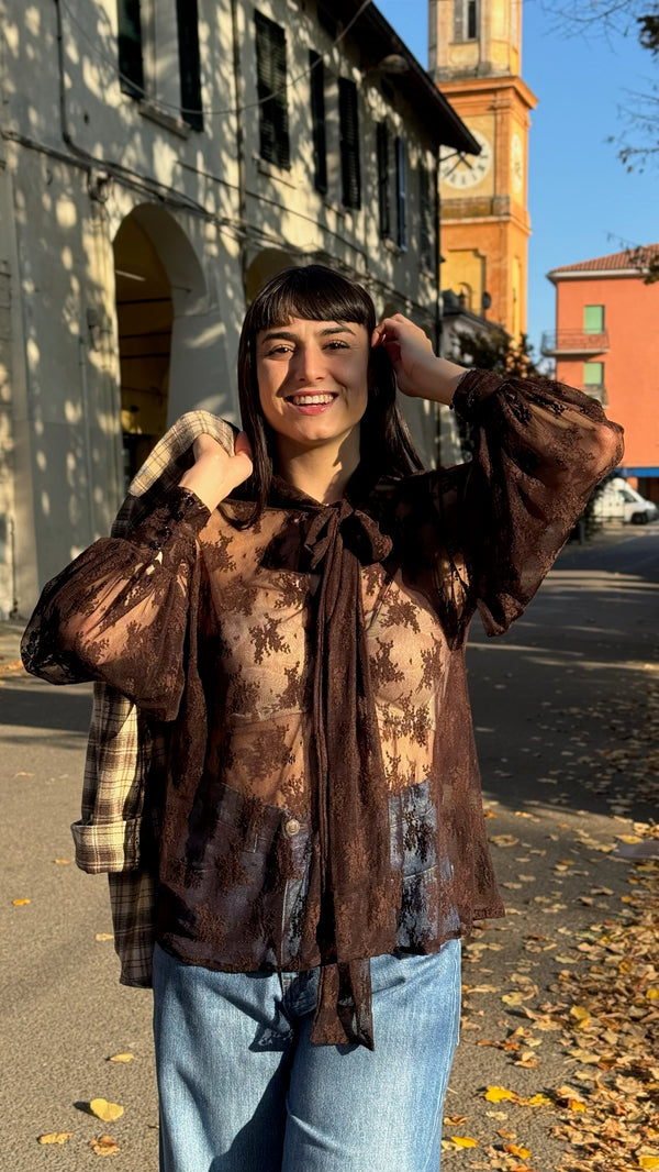 CAMICIA PIZZO CON FIOCCO