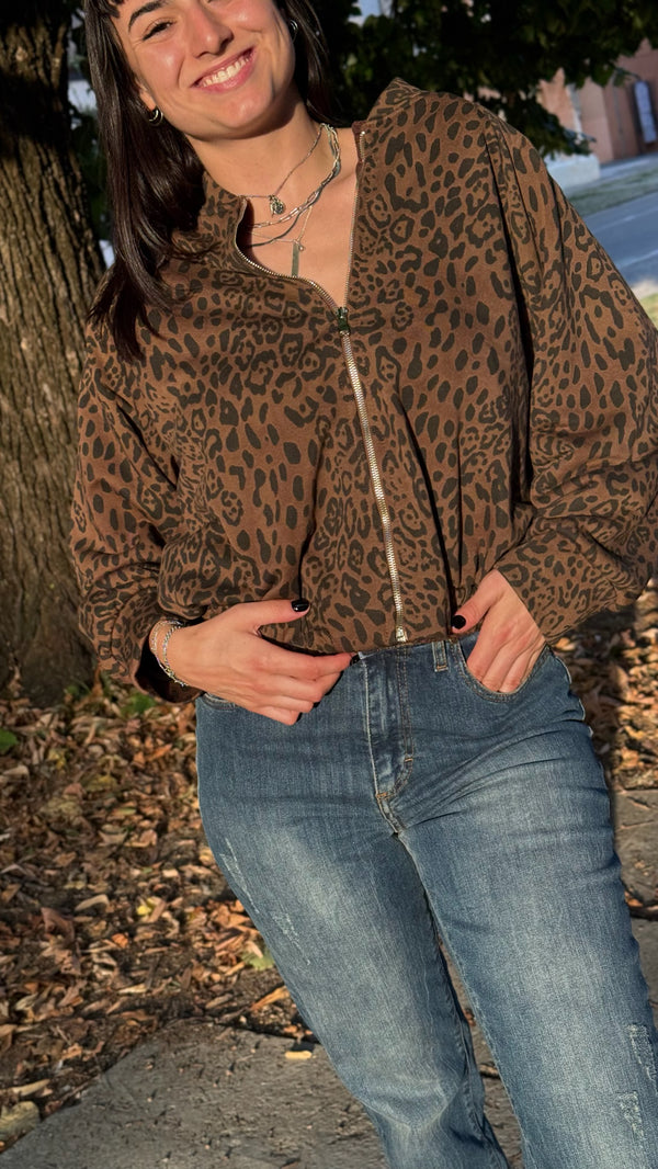 BOMBER ZIP MACULATO IN FELPA