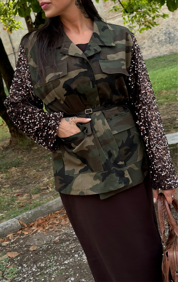 GIACCA CAMICIA CAMUFLAGE CON M/PAILLETTES