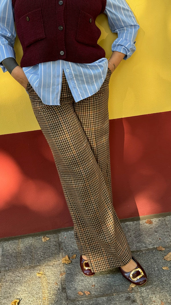 PANTALONE  CHECK PALAZZO C/TASCHE