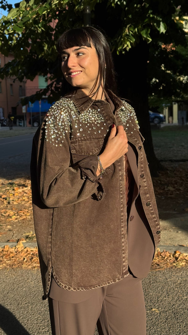 CAMICIA GIACCA DI JEANS CON STRASS