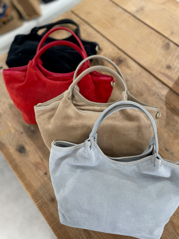 BORSA SCAMOSCIATA CON  DOPPIO MANICO