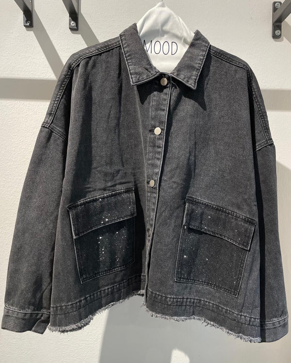 GIACCA/CAMICIA JEANS OVER C/TASCA STRASS