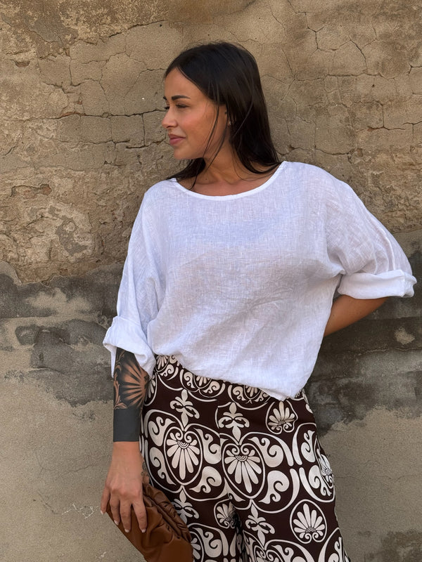 BLUSA OVER IN LINO MANICA 3/4
