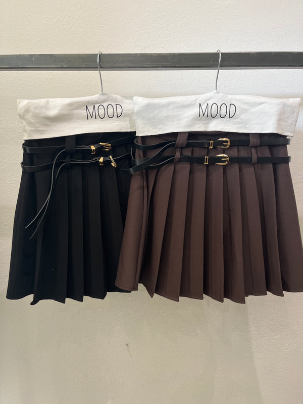 GONNA MINI CON PIEGHE DOPPIA CINTURA