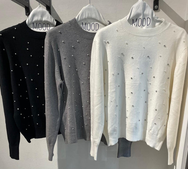 MAGLIA GIROCOLLO CON STRASS E PERLINE