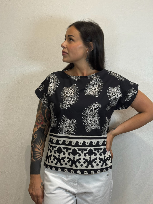BLUSA CUBETTO IN COTONE A FANTASIA