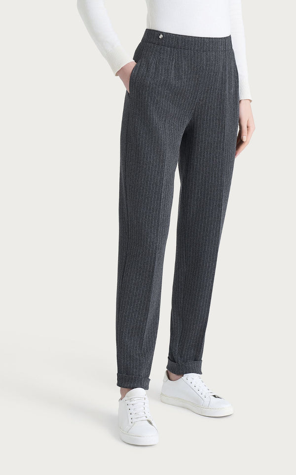 PANTALONE GESSATO SLIT CIGARETTE C/TASCHE