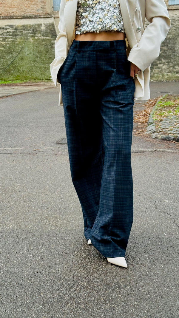 PANTALONE PALAZZO CON PIEGHE CHECK