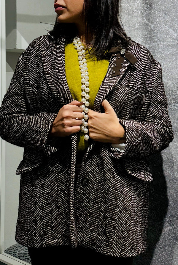 GIACCA OVER IN PANNETTO SPINATA C/SPILLA