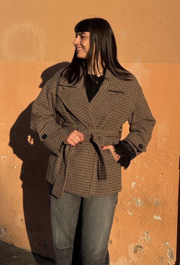 TRENCH CORTO PIED DE POULE