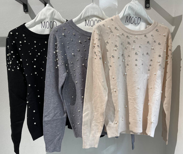 MAGLIA GIROCOLLO CON APPLICAZIONI PERLE