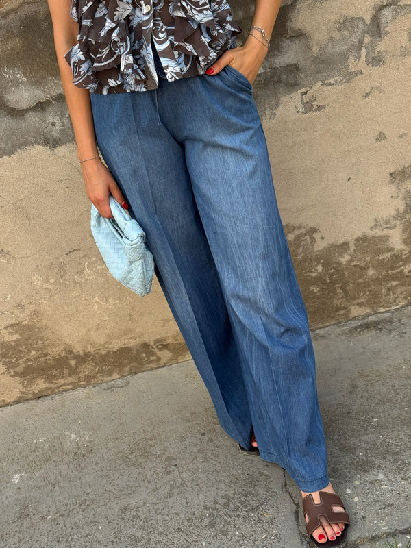 PANTALONE CHAMBRAY PALAZZO