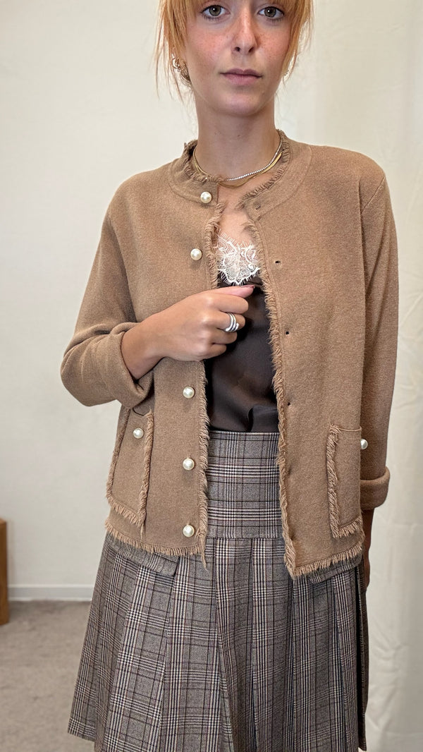 CARDIGAN C/BOTTONE PERLA  E TASCHE