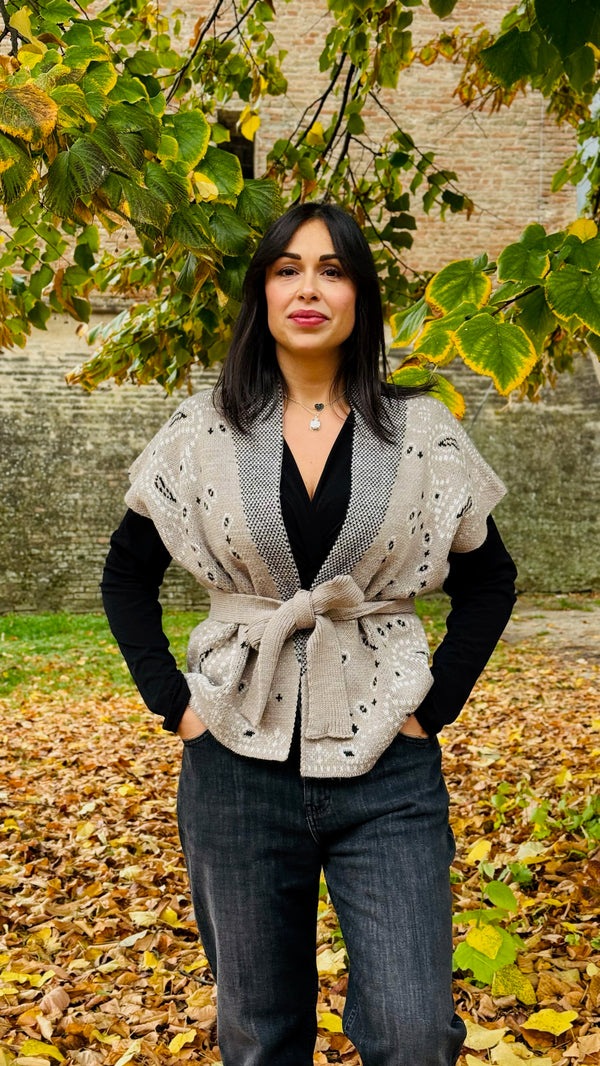 CARDIGAN FANTASIA SMANICATO C/CINTURA