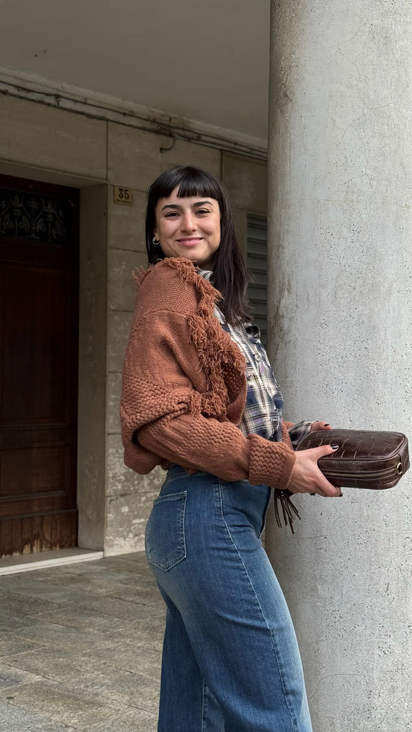CARDIGAN CON FRANGE TINTA UNITA