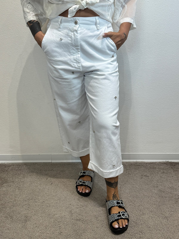 PANTALONE TELA JEANS CON APPLICAZIONI STRASS