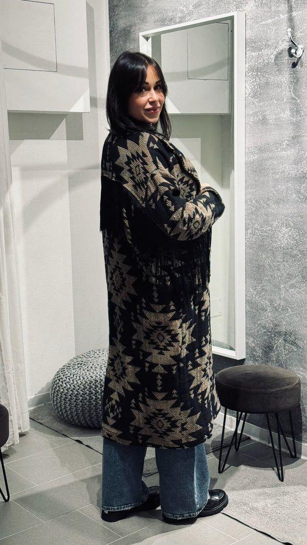 CAPPOTTO LUNGO JAQUARD CON FRANGE