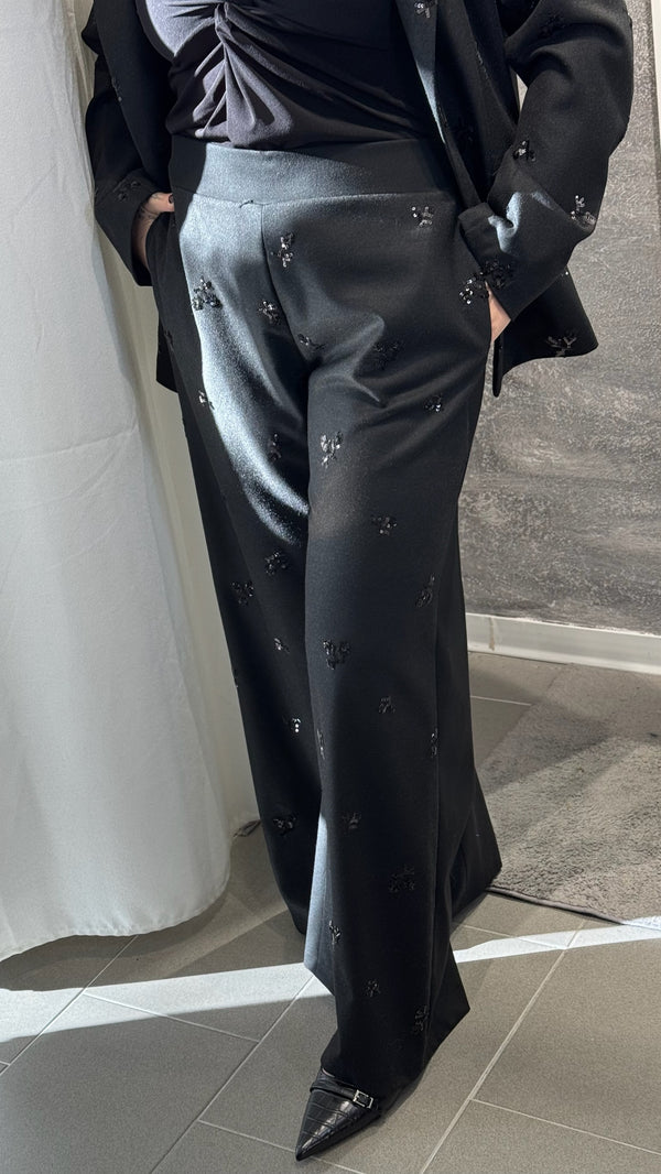 PANTALONE PALAZZO CON APPLICAZIONI PAILLETTES