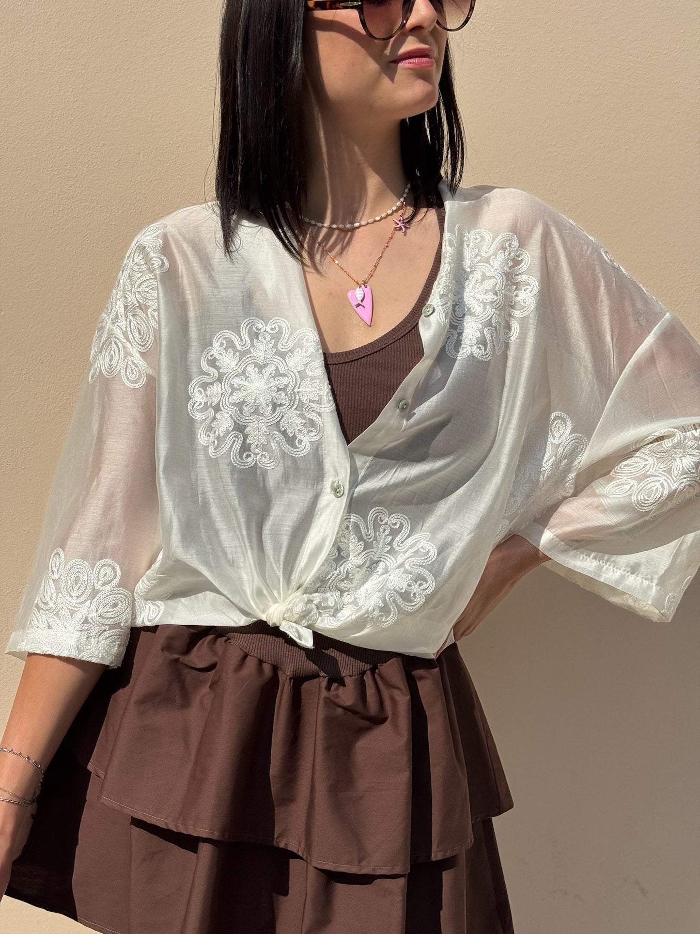 CAMICIA IN LYONCEL CON RICAMI