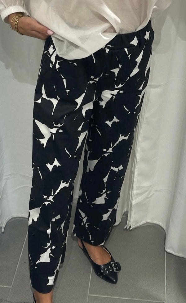 PANTALONE PALAZZO CROP FANTASIA B/N
